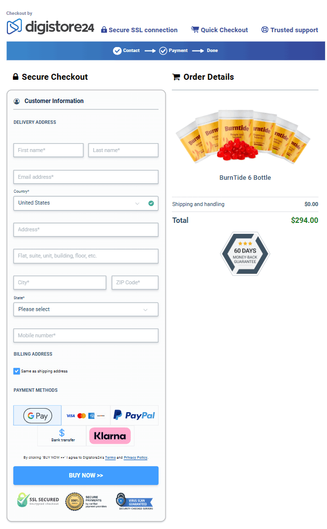Burntide Secure Checkout Page